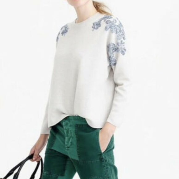 J CREW Merino Wool Floral Sequin Sweater S - Picture 2 of 8